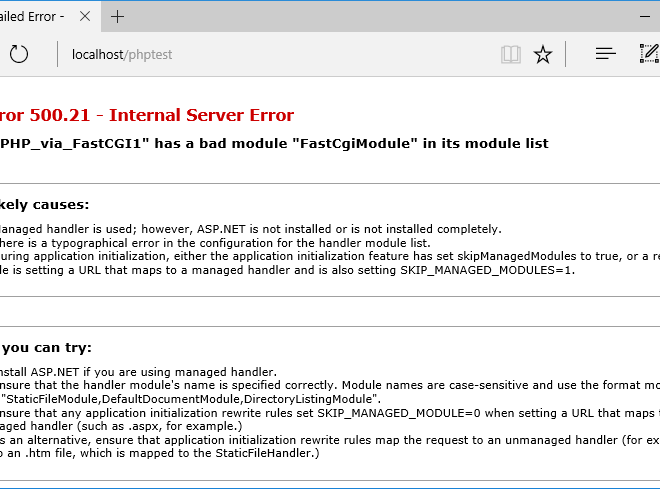 Handler PHP_via_FastCGI has a bad module FastCgiModule in its module list
