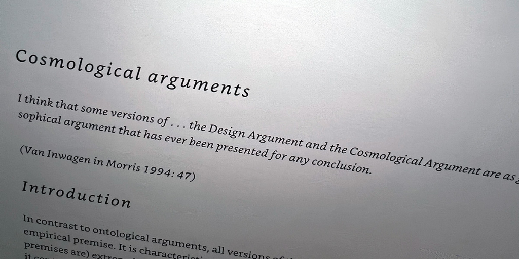 Introduction to cosmological arguments section of the book